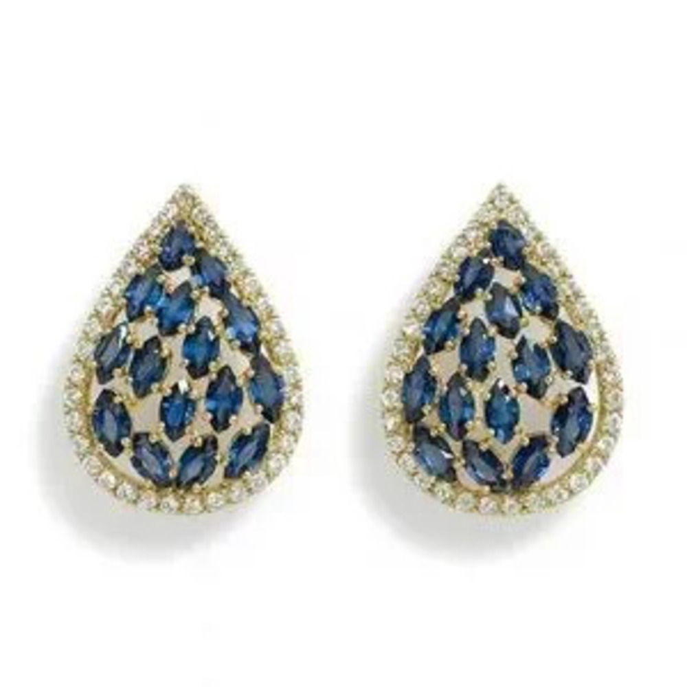 Elegant Gold and Blue Teardrop Earrings